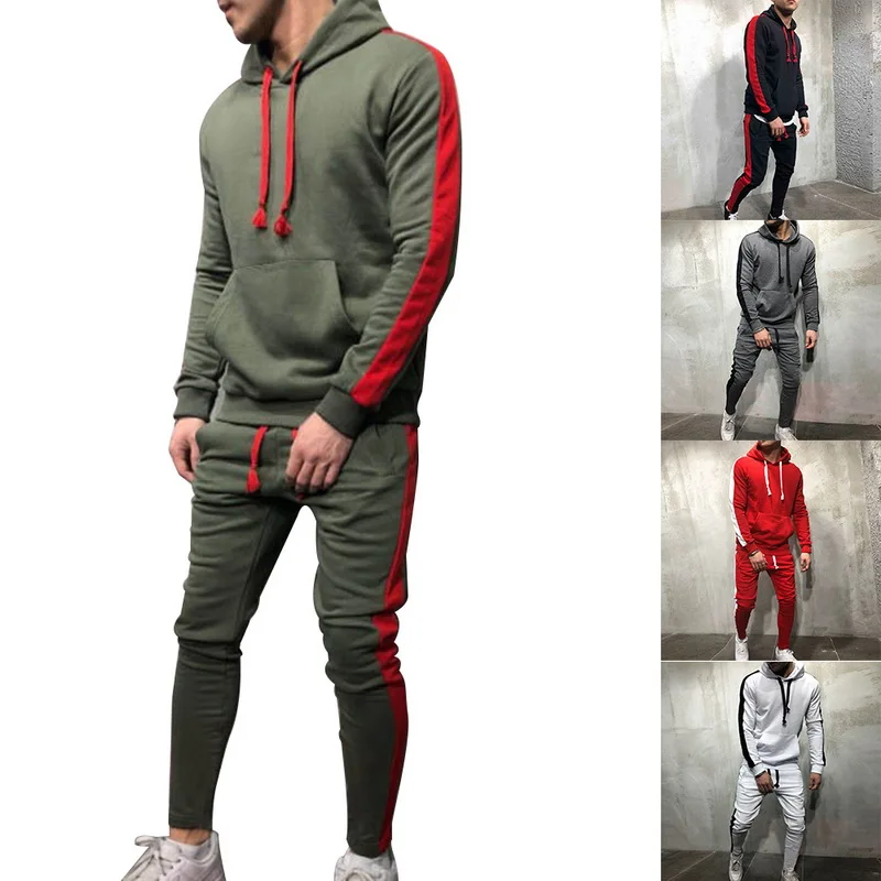 

Puimentiua Mens Side Striped Hoodies Set 2pc Tracksuit Suits Sweatshirt &Sweatpants Set 2019 Casual Men High Street Sportswear