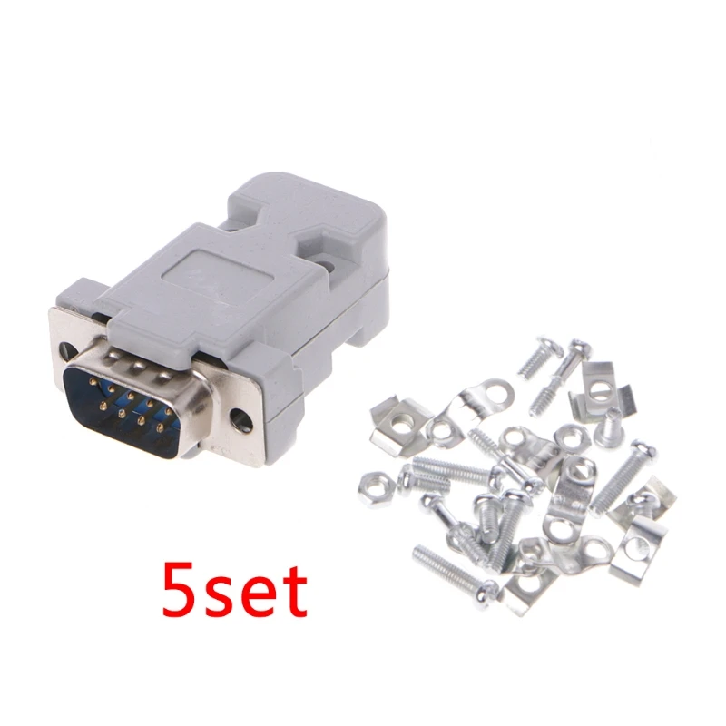 

5Sets 9Pin Male/Female D-Sub Plug Solder Connector RS232 Serial DB9 w/ Grey Hood