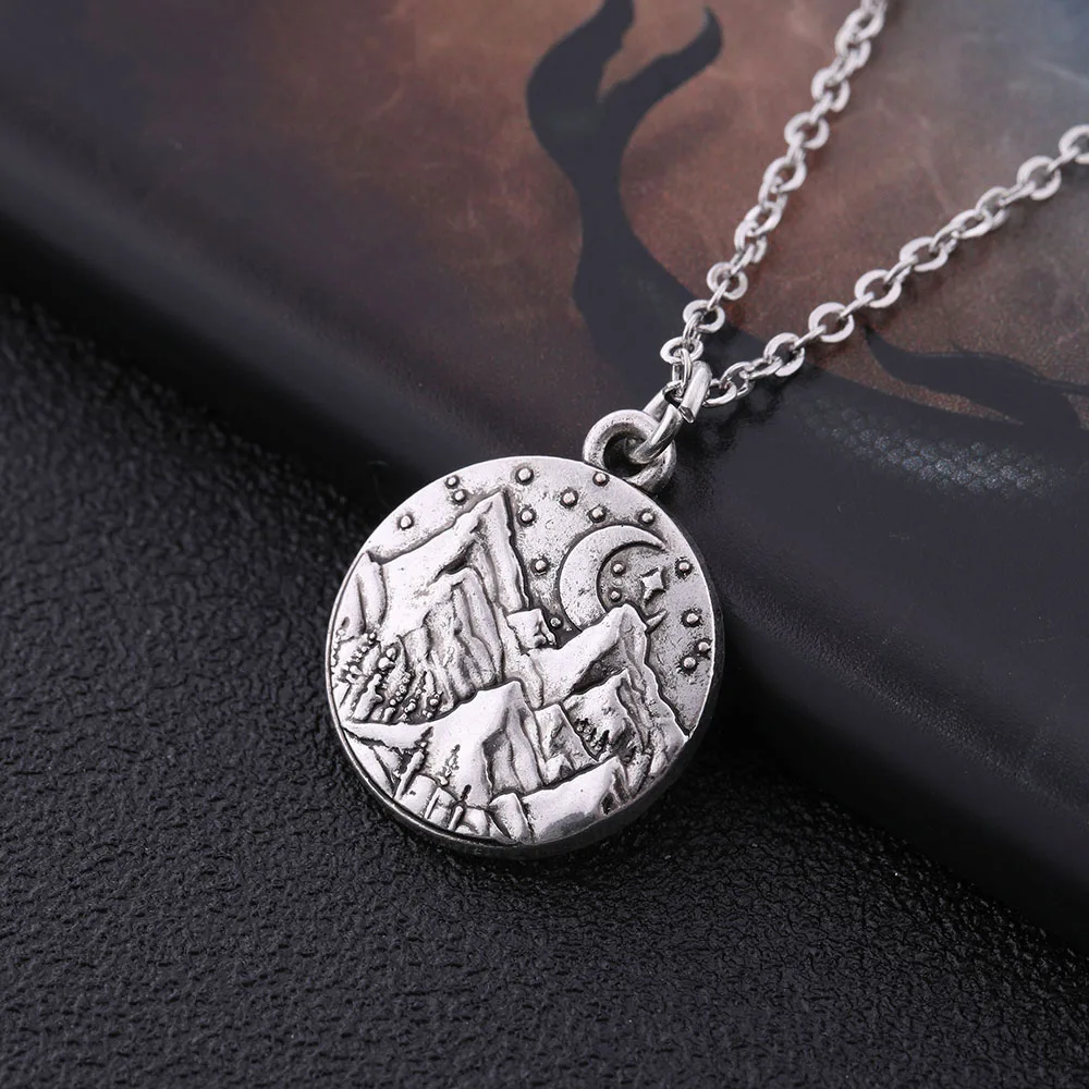 

Skyrim Mountain Charms For Jewelry Making DIY Necklace Starry Night Star Moon Sky Floating Figure Round Pendant Necklaces