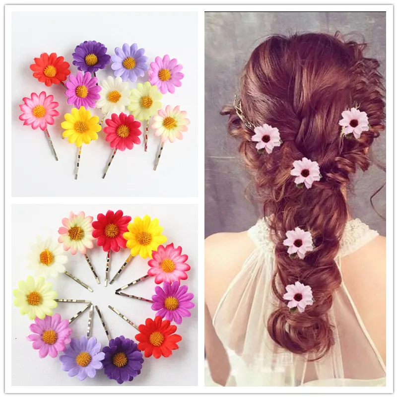 10 Small Daisy Silk Flower Clips Lot Hair Accessory Bow 