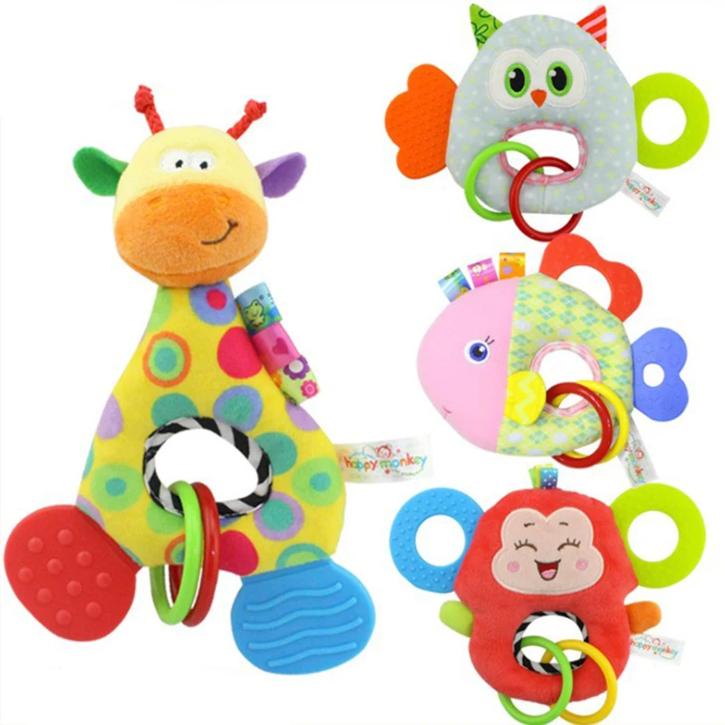 Cartoon Baby Teether Rattles Kids Toys Animal Shape Plush Stuffed Doll