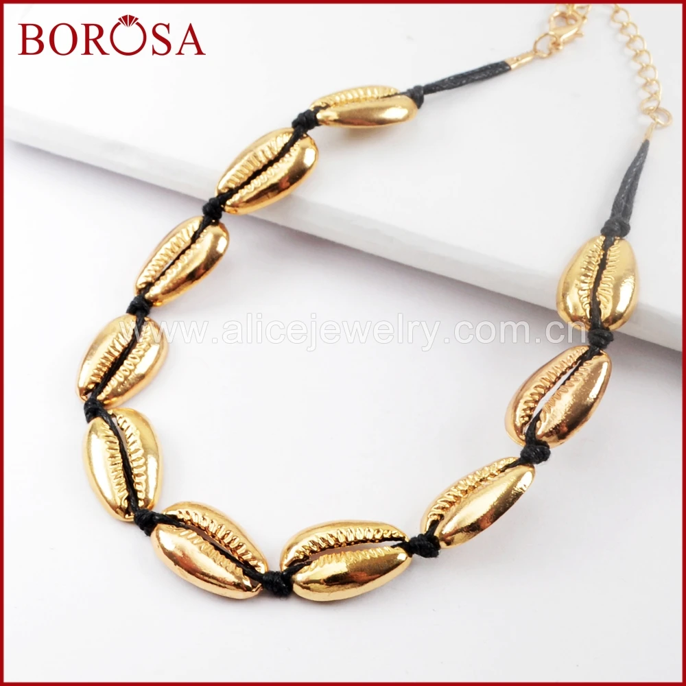 BOROSA 10 шт полностью Золотой/натуральный серебристый цвет раковина Cowrie 11 дюймов