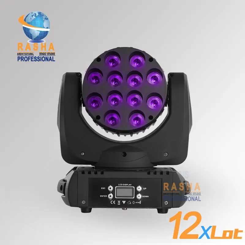 

12X LOT High Quality ADJ 12pcs*10W 4IN1 Cree RGBW LED Beam Moving Head Light With LCD Display,Stage Disco Party Moving Head Beam