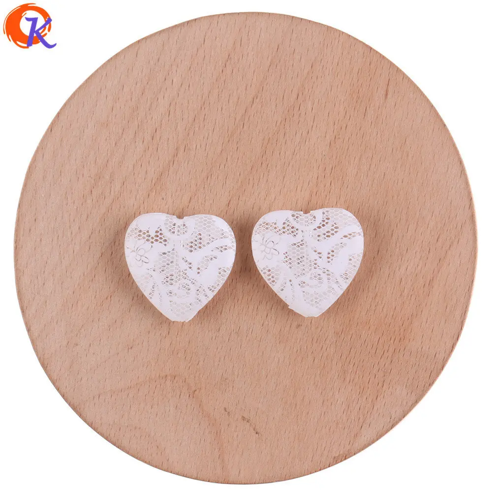 

Cordial Design 23*23mm 100Pcs Acrylic Beads/Jewelry Accessories/Heart Shape/White Flower Print Bead/Hand Made/Earring Findings