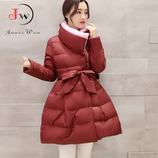 2016 Jacket Women's Winter Coat Long Parka Bow Waist Fluffy Skirt Slim ...