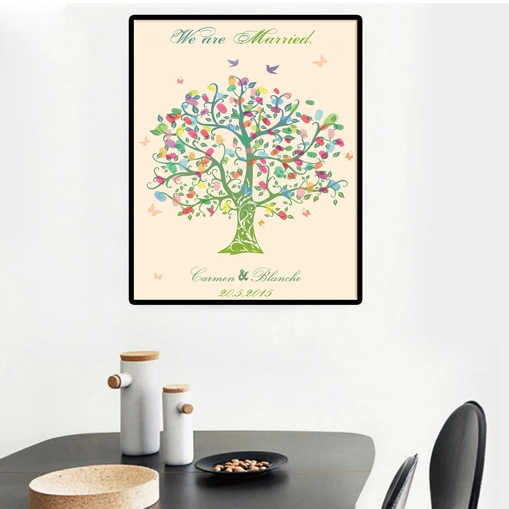 Wedding Fingerprint Tree canvas painting Guest Book Wedding Gifts Canvas Fingerprint Painting DIY Communion Birthday wall poster
