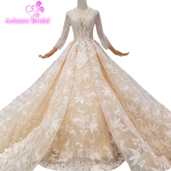 

Glamorous Appliques Wedding Heavy Ball Gown Wedding Dress 2019 Fashion Sweetheart Neck Long Sleeve Bridal Dress Vestido De Noiva