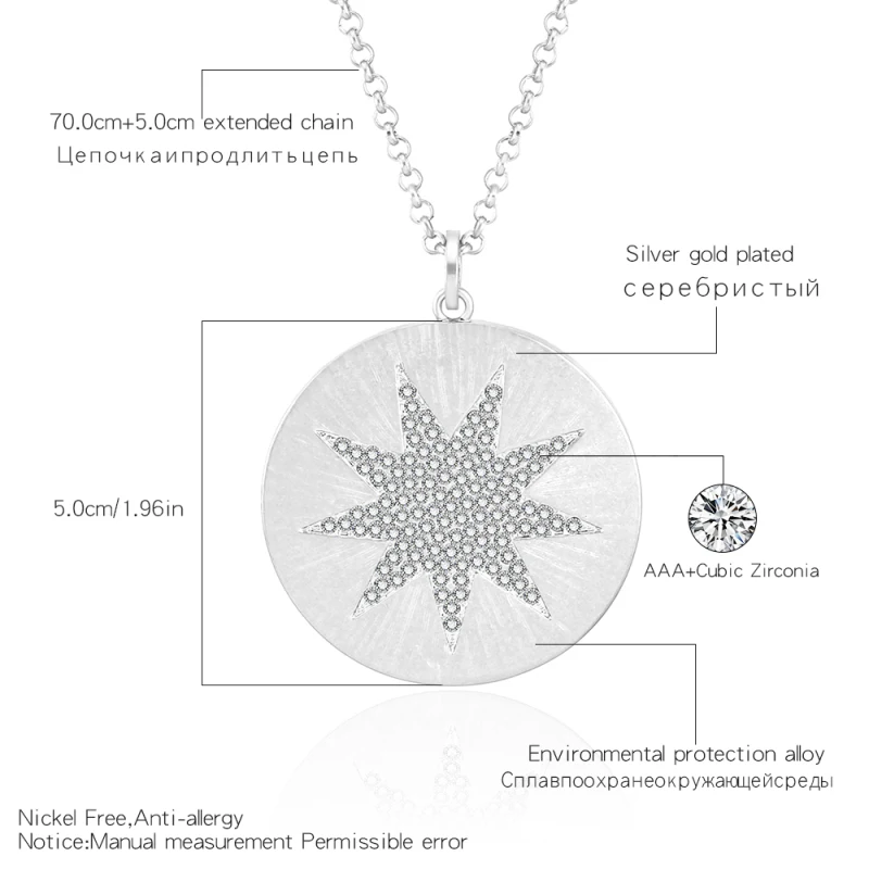 Золотой и серебряный цвета длинное ожерелье Макси металлические большие круглые подвески массивные ювелирные изделия ожерелье s для женщин CZ кристаллическая звезда шаблон высокого качества