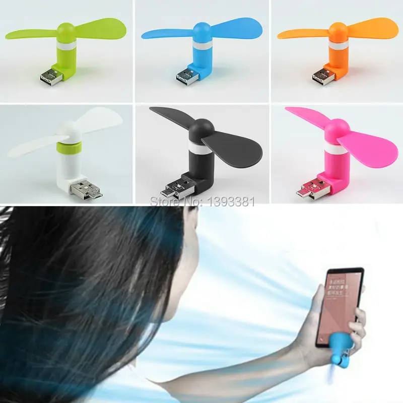 

Wholesale 200pcs/lot Mini Portable USB + Micro USB Fan Fans For Samsung Universal Android Phone Fan For iPhone 7 6s 6 Plus 5s