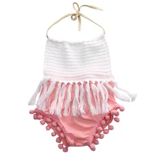 2016 Fashion Newborn Infant Baby Girls backless Clothes Tassels Strap Romper Jumpsuit Outfits