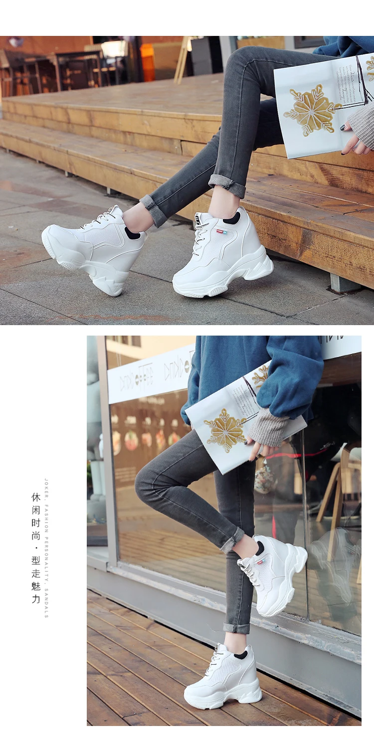 spring autumn fashion platform shoes casual sweet sports shoes shallow mouth Femmes Height Increase Shoes White mujer