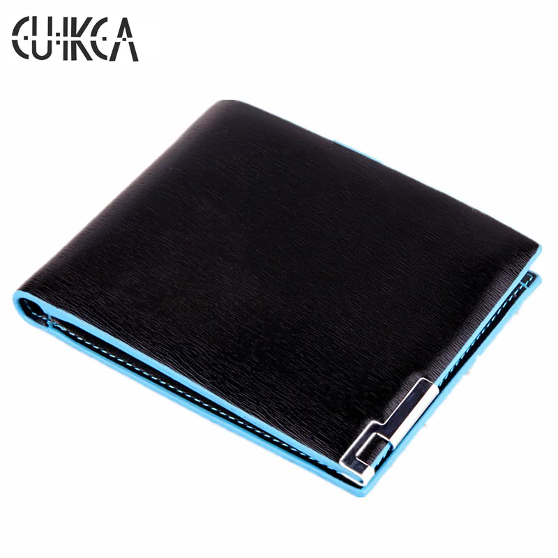 CUIKCA мужской кошелек, водонепроницаемый кожаный тонкий кошелек, кошелек с голубым краем, железный в комплекте, чехол для кредитных карт