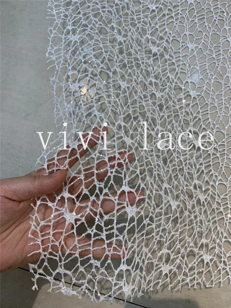 

2019 new arrive 10 yards/bag KK002# crystal white hollow cord llace sparkle glitter tulle mesh lace fabric for wedding dres