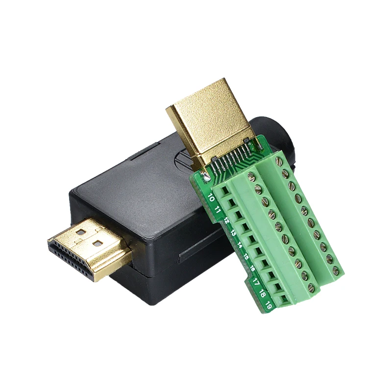 

HDMI 2.0 HD Adapter Male Connector Breakout to 19P Terminal Board, No Need Soldering High Quality, with housing Shell