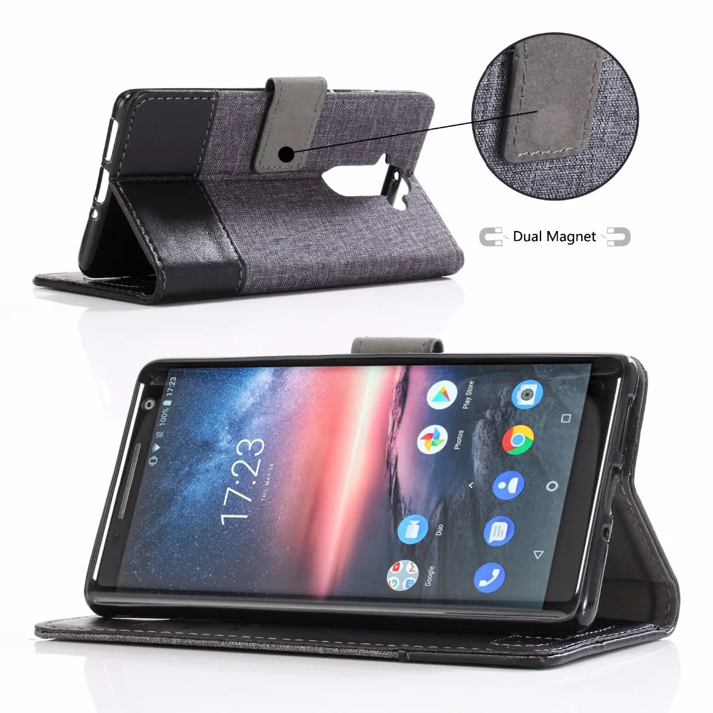 

ASTUBIA For Nokia 6.1 Case For Nokia 8 Sirocco Cover Canvas Wallet PU Leather Flip Case For Nokia 8 6 2018 7 Plus 7Plus Couqe