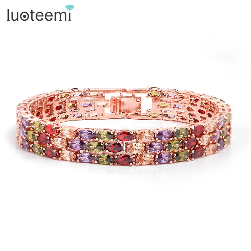 LUOTEEMI, модный роскошный массивный циркониевый браслет Mona Lisa, женский браслет высокого качества с овальным разноцветным CZ камнем, браслет