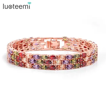 

LUOTEEMI Fashion Luxurious New Statement Mona Lisa Zircon Bracelet Women High Quality Oval Multicolor CZ Stone Bangle Bracelet