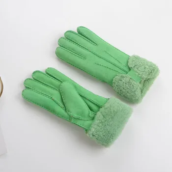 

789456 New Fashion Hand sewing Winter sheep fur gloves bow tie lady's sheepskin Wool gloves leather gloves Women mittens