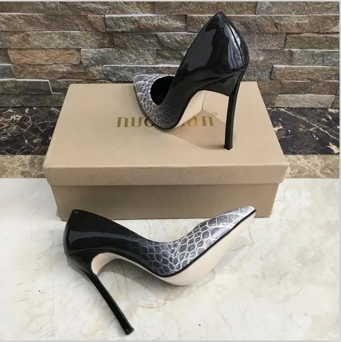 Женская обувь; женские туфли-лодочки на высоком каблуке; пикантная обувь на шпильке 12 см; женские туфли на высоком каблуке из лакированной кожи с острым носком на высоком каблуке - Цвет: YXGJB2 gray