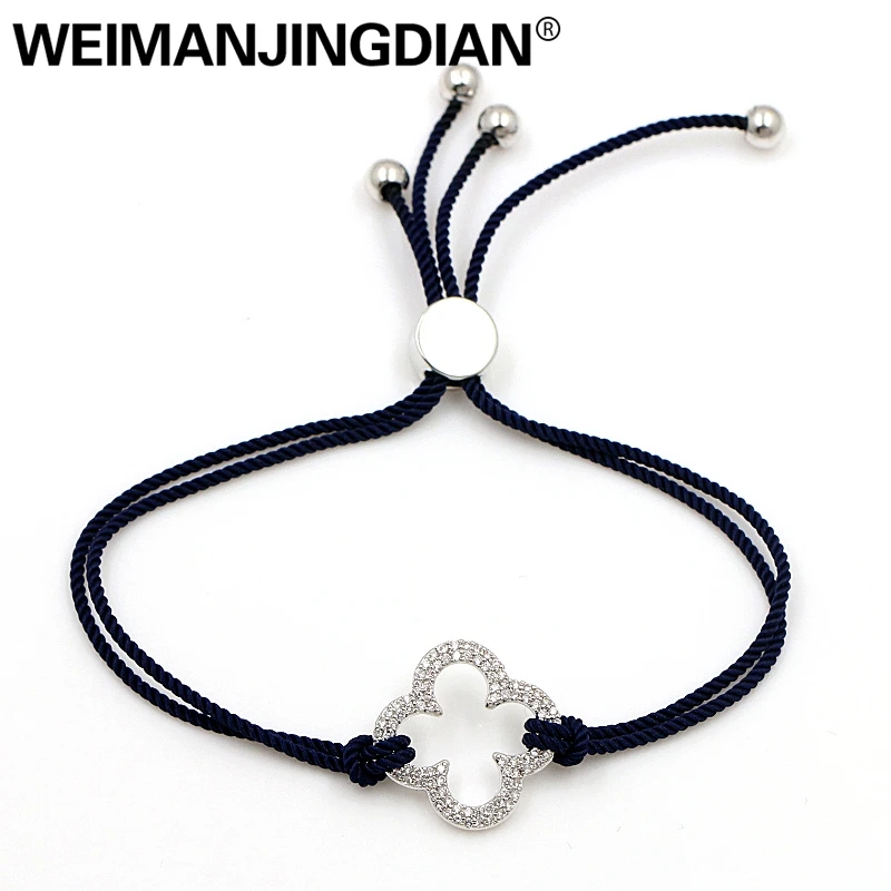 

WEIMANJINGDIAN New Arrival Wax Rope Chain Adjustable Cubic Zirconia Crystal CZ Pave 4 Leaf Clover Bracelets for Women