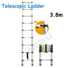 3,8 м портативная Выдвижная телескопическая лестница Регулируемая Бытовая Лестница многофункциональная Выдвижная Прямая лестница из алюминиевого сплава
