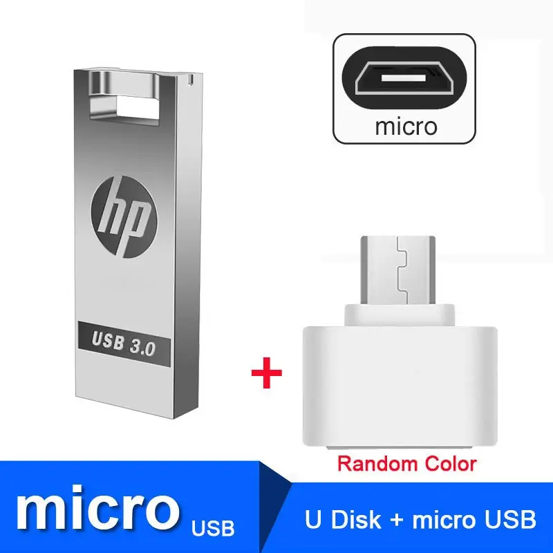 X795W Plus OTG Hp флешка 32 ГБ, 64 ГБ и 128 Гб USB Flash Drive USB3.0 16 ГБ флешки бесплатно металлический шнурки Memory Stick DIY логотип диск на ключе флешки - Цвет: X795W Plus OTG
