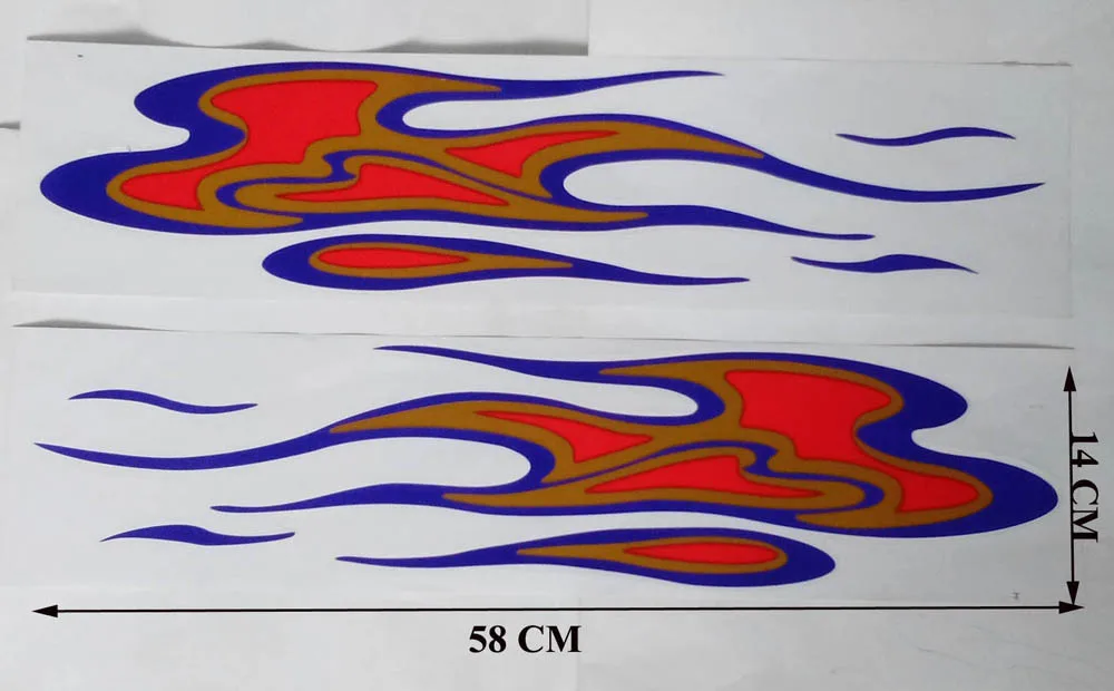 1 пара, большой размер, 58 см, наклейка в виде пламени, наклейка для автомобиля, мотоцикла, УФ-печать, водонепроницаемая наклейка, тип "кожура и палка" - Название цвета: Blue