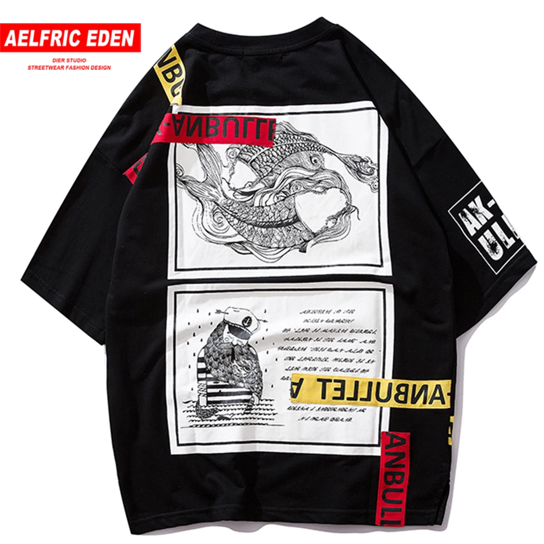 

AELFRIC Cyprinoid Printed Men's T-Shirts 2018 Patchwork Color Block Short Sleeve T Shirts Summer Hip Hop Casual Tees Streetwear