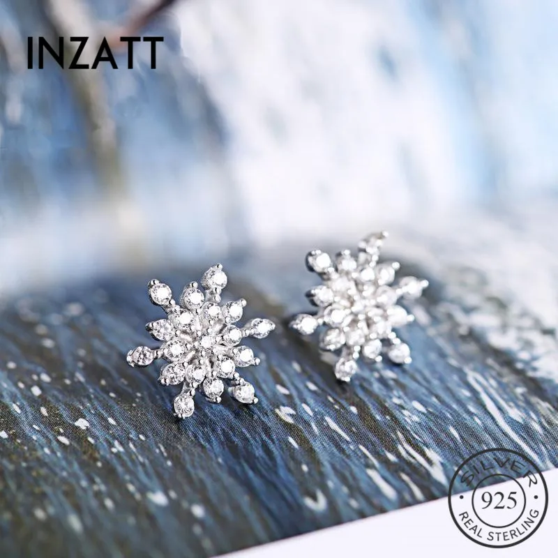 INZAT, классические серьги-гвоздики из настоящего 925 пробы, серебра, циркония, снежные, для женщин, для свадебной вечеринки, модные аксессуары, ювелирные изделия, подарки