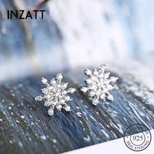 INZAT, классические серьги-гвоздики из настоящего 925 пробы, серебра, циркония, снежные, для женщин, для свадебной вечеринки, модные аксессуары, ювелирные изделия, подарки