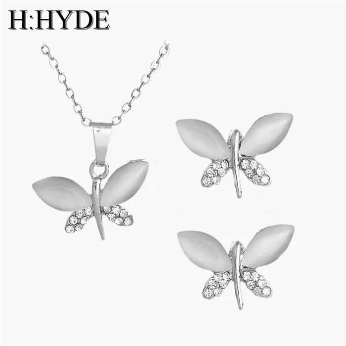 H: HYDE изысканные женские/девичьи Ювелирные наборы золотого цвета в форме бабочки цепочка с австрийским кристаллом ожерелье+ серьги свадебные подарки