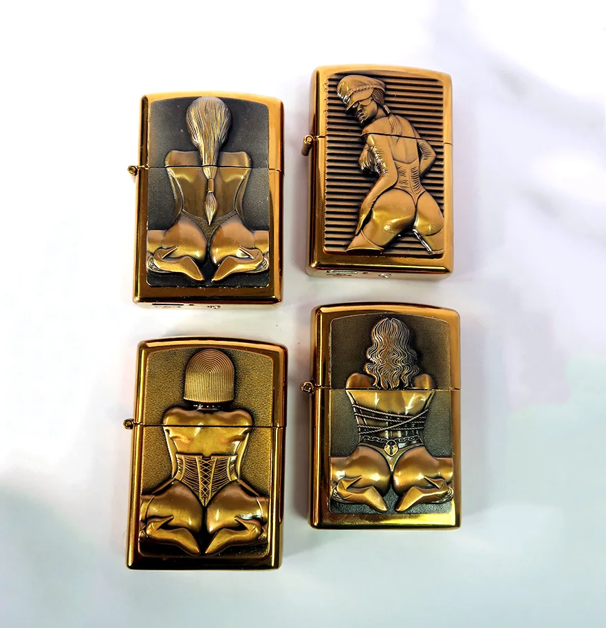 

1.53*2.28in Sexy Woman LED Light Gold Plasma Lighter Double Arc USB Electronic Cigarette Lighter Metal Cool Gadgets for Men