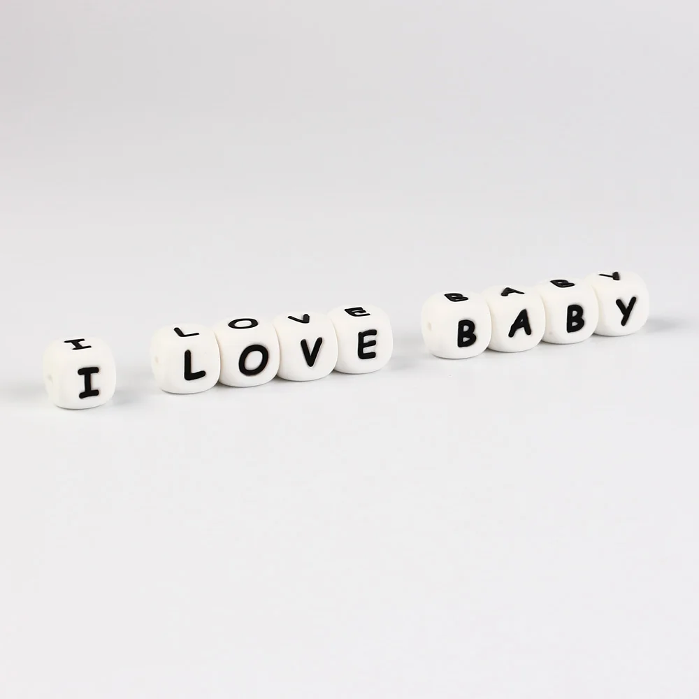 * 50Pcs Letras Teether Bead BPA Free 12mm Silicone Letter Beads For Jewelry Making Baby Teether Necklace Pacifier Chain