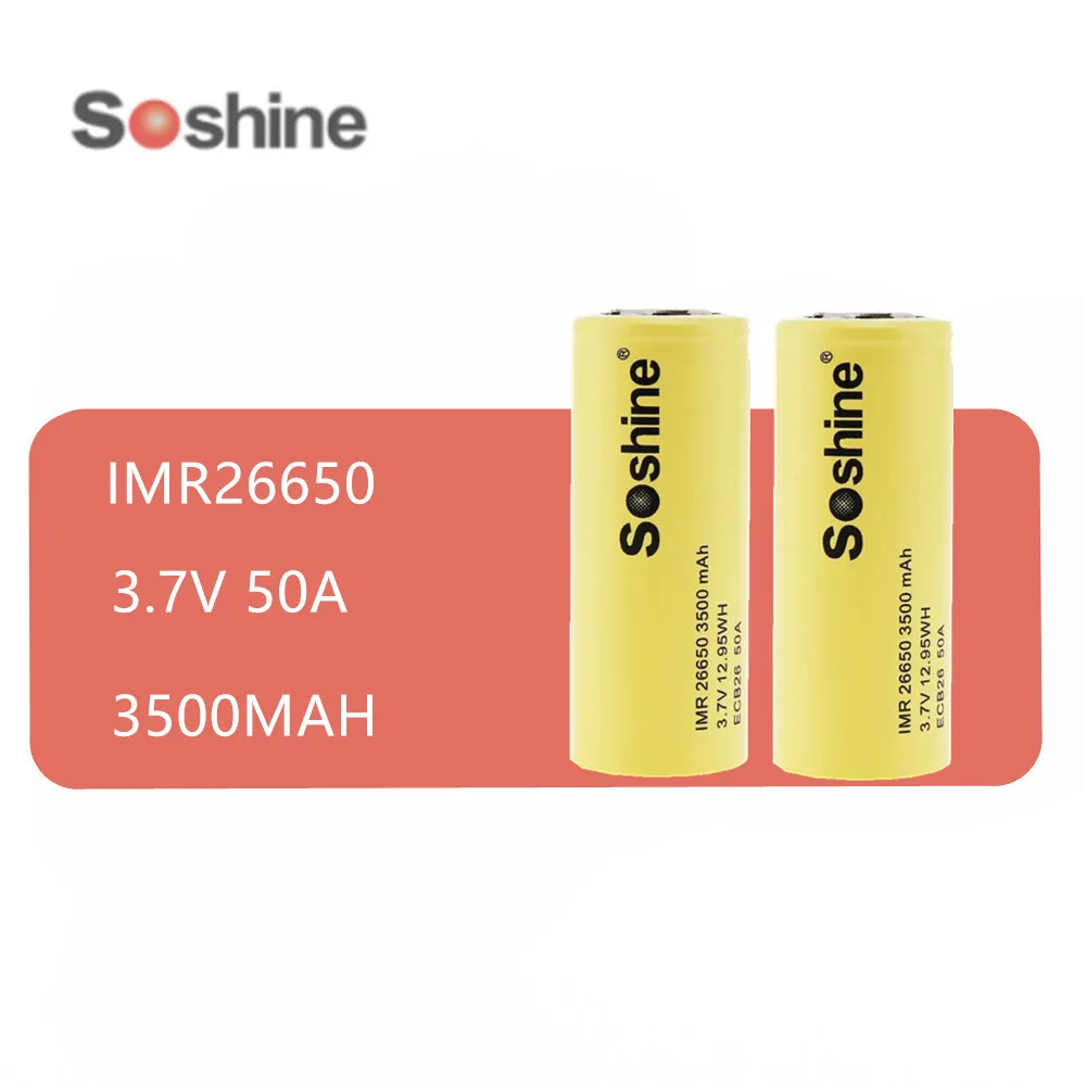 Литий-ионный аккумулятор SOSHINE IMR 26650 2 шт. 3500 мАч 3 7 в 12 95 Вт-ч ECB26 50 А перезаряжаемые