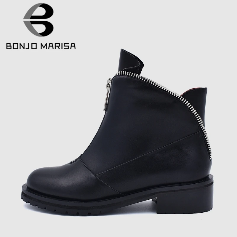 

BONJOMARISA 2019 New Big Size 34-42 Spring Western Style women's Platform Ankle Boots Brand Design Zipper Med Heels Shoes Woman
