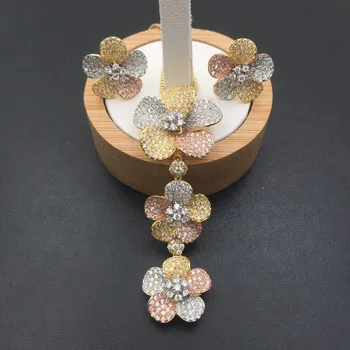 

Lanyika Jewelry Set Trendy Luxury Long Classic Flowers Zircon Micro Plated Necklace with Earrings Wedding Pop Bridal Best Gifts