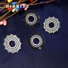 HIBRIDE New Beauty Sun Flower Austrian Crystal Stud Earring For Women Luxury Jewelry White Gold Color