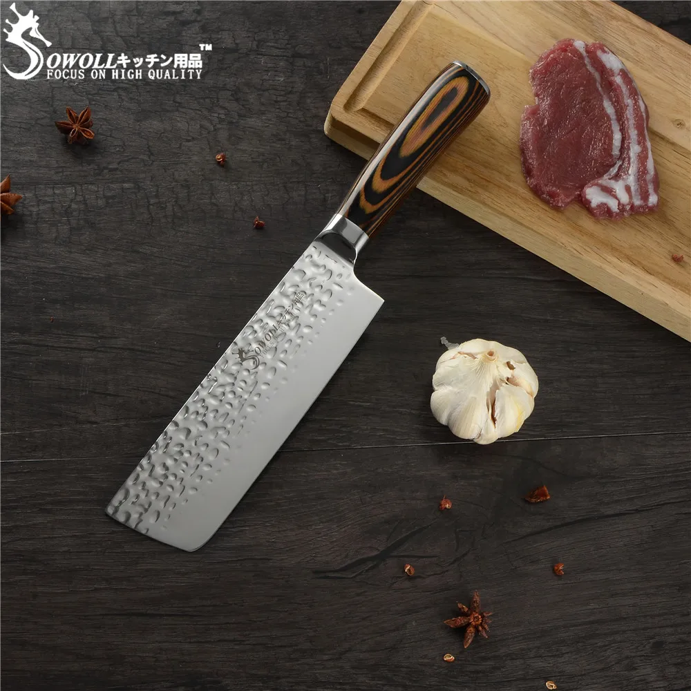 

SOWOLL Stainless Steel Kitchen Knives Gadgets Cleaver Nakiri Chopper Cleaver 7 inch Stainless Steel Chopping Carving Knife