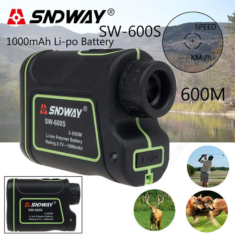 Free shipping SNDWAY Distance Laser 600M Finder Outdoor Golf font b Rangefinder b font Meter Speed