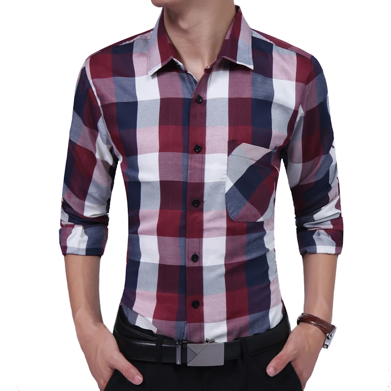 

Brand 2018 Fashion Male Shirt Long-Sleeves High Quality Cotton Oversize Plaid Mens Dress Shirts Slim Men Shirt 3XL
