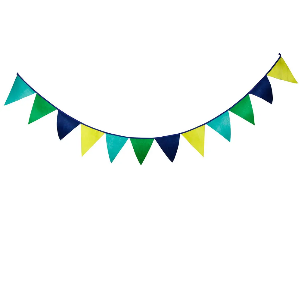 12 Flags 3.1m Cute Solid Green Yellow Mixed Nonwoven Fabric Bunting