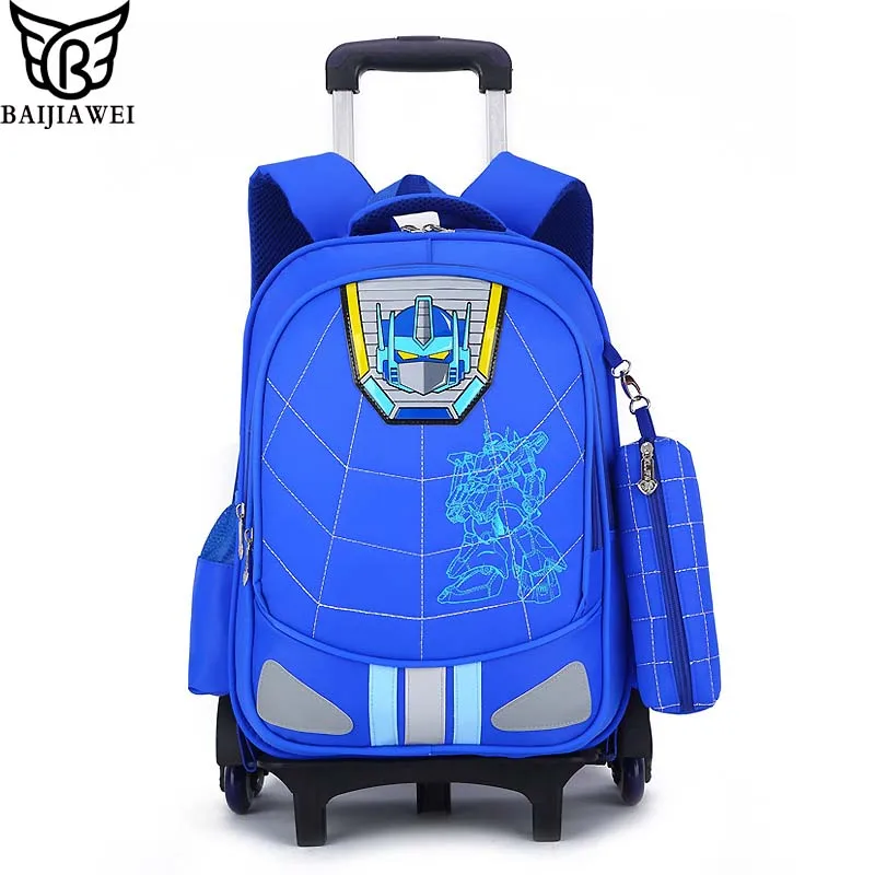 

BAIJIAWEI Spine Protection Children Trolley Bag Primary School Boys Six Wheels Backpack 3-6 Grade Waterproof Children Book Bags