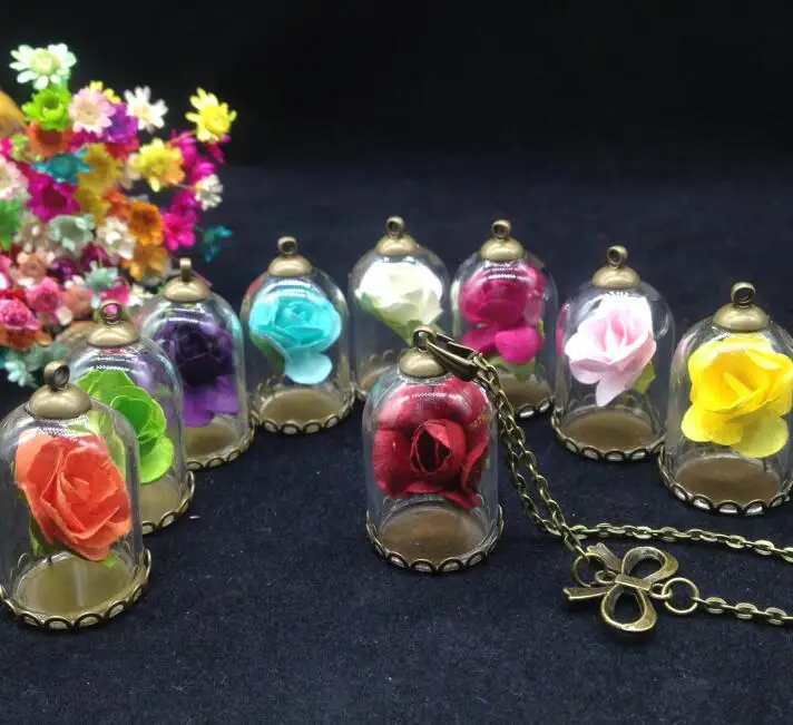 1 компл./лот Маленький принц роза цветок ожерелье стеклянный флакон Желая бутылка
