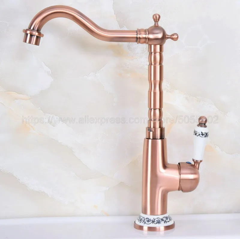 Bathroom Single Handle Hole Hot Cold Water Mixer Taps Wash Basin Bathroom Kitchen Deck Mounted Antique Red Copper znf625