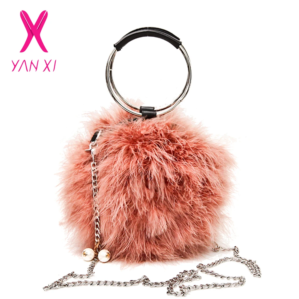 

YANXI New Sac Faux Fur Women Fur Bags Famous Brand Women Clutches Ladies Evening Clutch Purse Fashion Velour Feather HandBag