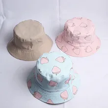 Хлопок клубника печать с обеих сторон Панама для рыбака шляпы от солнца для мужчин и женщин 470