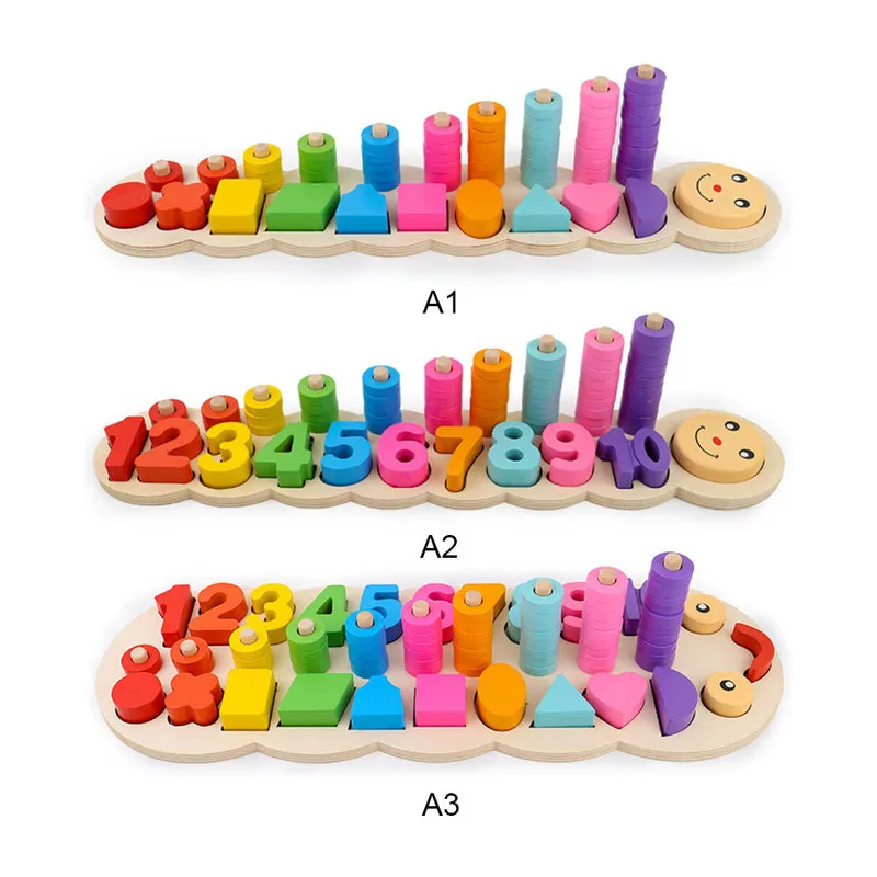 

MrY Caterpillar Wooden Geometric Assembling Board Puzzles Number-Shape Matching Educational Toy for Preschool Students
