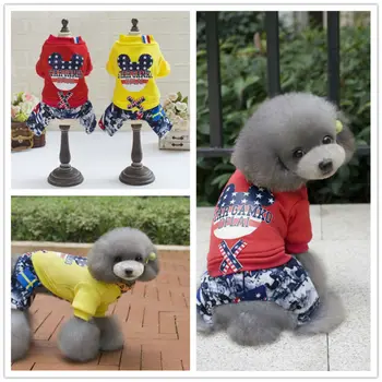 

FA104 Free shipping Winter Cotton clothes for dogs Warm Cute Micky costume Pet dogs 4 legs clothes Small dog Overall