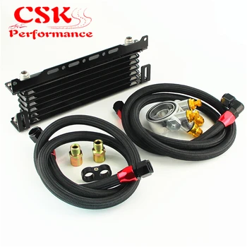

176F /80 Deg Thermostat 7 Row Oil cooler w/ Mounting Bracket+ Adapter Hose Kit