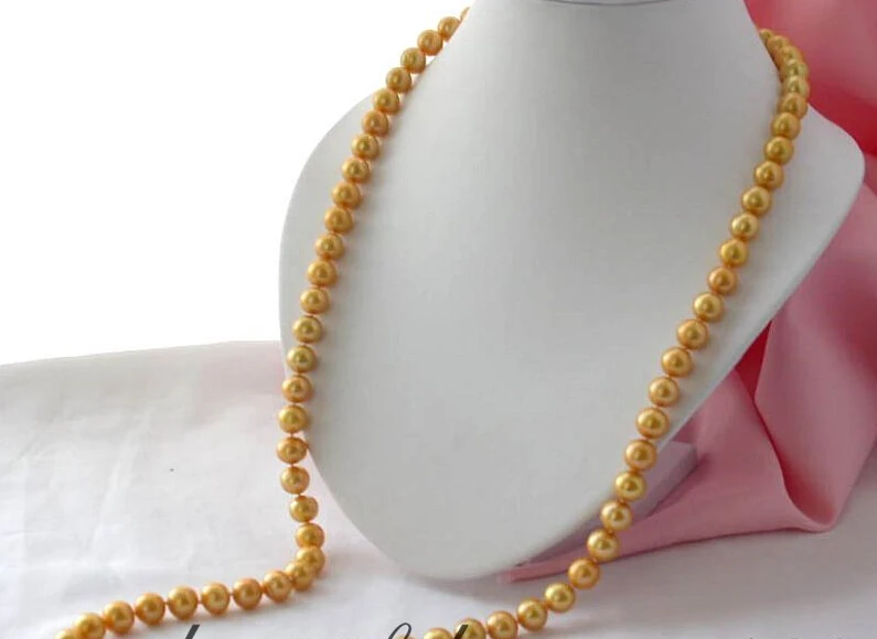 

FREE shipping>>>>BEAUTIFUL AAA 32" 11mm gold round freshwater pearl necklace Z2205 new